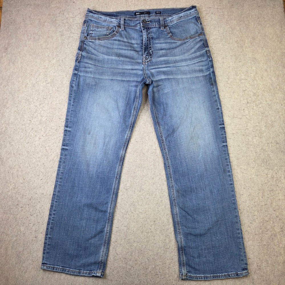BKE Seth Jeans Mens Size 38 (38x32) Straight Leg Dark Wash Blue Denim Whiskered